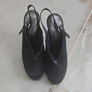 Theory Black Suede Slingback Mules